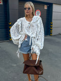 Autumn Design Sense Gentle Small Broken Lotus Edge Tied With Chiffon Top Woman 2025 New French Shirt 68HZ