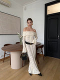 Design Suffixed Shoulder Dress Women's Spring Holiday Style Elegant Crocheted Knitted Long Skirt 68HZ