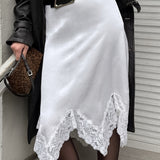 Design Sense Of Niche Lace Splicing Irregular White Half-Body Skirt Women High Waist Thin Long A-Shaped Skirt 68HZ