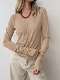 New With Solid Color Round Collar Collar Long-Sleeved T-Shirt 2025 Fashion Women's Clothing 68HZ