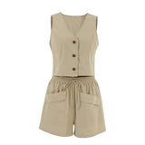 Kash Cotton Sleeveless Vest Vest Vest Hot Pants Set 2025 Summer Fashion Two-Set 68HZ