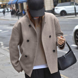 Brown French Style V-Neck Double Buckle Coat 2025 New Autumn Fall And Winter Suit Women's Clothing 68HZ