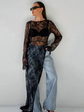 Sexy Black Tidal Lace Collar Long Sleeve Open Asymmetric Dress Summer Dress 68HZ