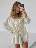 French V-Neck Loose Lotus Leaf-Side Shirt Hot Pants Set 2025 Spring New Fashion Two-Piece Set 68HZ