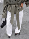 High-End French Large-Turn-Over Tie With Windcoat 2025 Commuting Women's Autumn Fashion Temperament Coat 68HZ