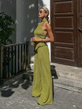 2025 Spring And Summer Design Sense Green Sleeveless Neck Vest Broad Foot Pants Two Sets Of Fashion Set Commuting Woman 68HZ