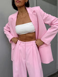 French Casual Long-Sleeved Blouse Wide-Footed Trouser Set Pink Autumn New Women's Two-Set 68HZ