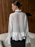 Autumn 2025 New Women's Long Sleeves Thin Laminated Lotus Leaf Tops High-End Feel Shirt 68HZ