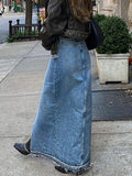 2025 Summer Commute High-Rise Thin Open Fork Blue Denim Skirt Retro Old Bag Hip Half Skirt 68HZ