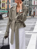 High-End French Large-Turn-Over Tie With Windcoat 2025 Commuting Women's Autumn Fashion Temperament Coat 68HZ
