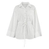 Spring And Summer Fashion Simple Design Feel White Cotton Loose Collar Tie With Niche Lady Shirt 68HZ