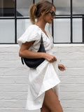 White French Cotton Foam Sleeve V Tie Dress 2025 Summer Fashion New Short Dress 68HZ