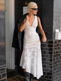 2025 Summer Sexy Lace Sling V-Neck Sleeveless Slimming Commuter Fashion Irregular Women's Dress 68HZ