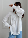 2025 Autumn Dress Simple Elegant French Cotton Collar Shirt Women Loose White Bottom Bubble Sleeve Shirt 68HZ