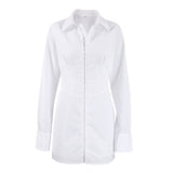 2025 Autumn Dress New White Polo Shirt Commuting Thin Waist Long-Sleeved Dress Women's Clothing 68HZ