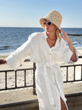 New Autumn 2025 Women's Cotton Strap Loose Open Shirt Skirt Seaside Atmosphere Skirt 68HZ