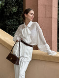Spring/Summer 2025 White Shirts With Sexy Nets͸ÊÓ Horn Sleeve Casual Women's Shirt T-Shirt 68HZ