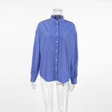Autumn 2025 Fashion And Leisure Street Style Blue And White Stripes Loose Cardigan Shirt Senior Small Shirt 68HZ