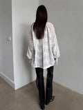 French Cotton Embroidered V-Neck Bubble Sleeve White Shirt 2025 Summer Fashion New Top Lady 68HZ