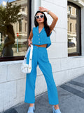 Summer Fashion Casual Set Cotton And Cotton Pure Color Loose Sexy Sleeveless Trousers Simple Two-Set Women 68HZ