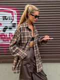2025 Spring Vintage Checker Shirt Female Long Design Feel Plaid Shirt Loose 68HZ