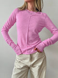 New With Solid Color Round Collar Collar Long-Sleeved T-Shirt 2025 Fashion Women's Clothing 68HZ