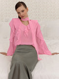 2025 Spring And Summer New Comfortable V Collar Lotus Side Long Sleeve Loose Shirt Design Sense Commuting Top 68HZ