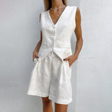 2025 Design Cotton Suit Vest Suit Women's Summer Leisure Sleeveless Vest Shorts Two-Set 68HZ