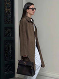 2025 Spring And Summer Long Leather Velvet Coat Women Casual With Retro Brown Long-Sleeved Workwear Windwear 68HZ