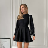 2025 Spring And Summer Fashion Temperament Sense Long-Sleeved Black Dress French Mid-Rise Lace Short Dress Women's Dress 68HZ