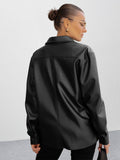 Plus Velvet Fender Loose Locomotive Wind Black Leather Coat 2025 Autumn And Winter Fashion New Coat Woman 68HZ