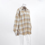 Autumn Vintage Fashion Hairy Checker Shirt Women Oversize Maillard Long-Sleeved Collar Shirt Jacket 68HZ