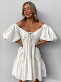 Kazqi Cotton-Song V-Neck With Sexy High-Waisted Head Dress 2025 Summer Fashion New Short Dress 68HZ