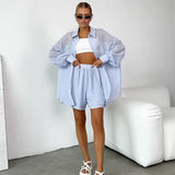 2025 White Cotton Collar Fell Shoulder Sleeve Jacket Hot Pants Set Summer Fashion Commut Women's Two-Piece Set 68HZ
