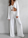 V-Neck Knitted With Lotle Leaf Side Umbilly Collar Trousers Set 2025 Autumn And Winter Fashion New Two-Piece Set 68HZ
