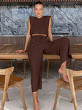 2025 Summer New Cushion Shoulder Sleeveless Top Trousers Two Sets Of Casual Fashion Cotton Sets Of Women's Clothing 68HZ