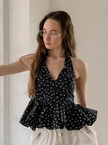 Summer Fashion New French Wave Point Sleeveless Hanging Neck Waist Thin Vest 2025 Top 68HZ