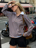 Cool Spicy T-Shirt Small Collider Striped Easier T-Shirt 2025 Autumn Fashion New Vintage Long Sleeves 68HZ