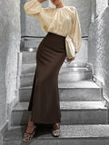 Temperament Commuting High-Waist Brown Fashion Skirt 2025 Autumn New Suit Long Dress Girl 68HZ