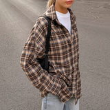 2025 Spring Vintage Checker Shirt Female Long Design Feel Plaid Shirt Loose 68HZ
