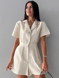 2025 Early Spring New Cotton Suit Collar High-Waisted Jump Trousers Fashion Casual Solid Women's Clothing 68HZ