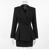 Temperament Elegant Suit Suit Female High Sense Of Black Temperament Thin Waist Suit Bag Hip Skirt Two Sets 68HZ