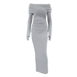 Sexy Body-Repair Cotton Knitted Collared Hip High-Waisted Dress 2025 Autumn Fashion New Long Dress 68HZ