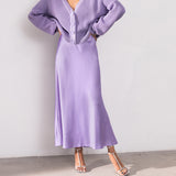 Autumn 2025 New High-Rise Skirt Silky Short-Slip Skirt Summer Fishtail Skirt Ice Silk Purple 68HZ