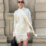 2025 Summer Sloven Butt Champagne Long Sleeve Temperament With Shirt Fit Short Skirt Two Sets Of Lazy Lace Set 68HZ
