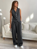 Summer New Neutral Minimalist Gray Sleeveless Vest Set Fashion Women's Two-Set 68HZ