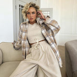 Autumn Vintage Fashion Hairy Checker Shirt Women Oversize Maillard Long-Sleeved Collar Shirt Jacket 68HZ