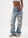 2025 Women's New Retro High Street Straight Trousers To Make Old Hole-In-Tight Street Jeans 68HZ