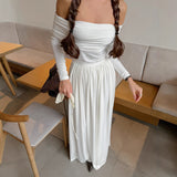 2025 New High-End Feeling Collar Long-Sleeved Top Folded High-Waisted Long-Waisted Dress Suit Women's Autumn Two Sets 68HZ