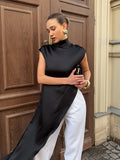 Summer Color Clove High Sense Loose High-Neck Sleeveless Fashion Design Asymmetric Dress Casual Dress Dress Woman 68HZ